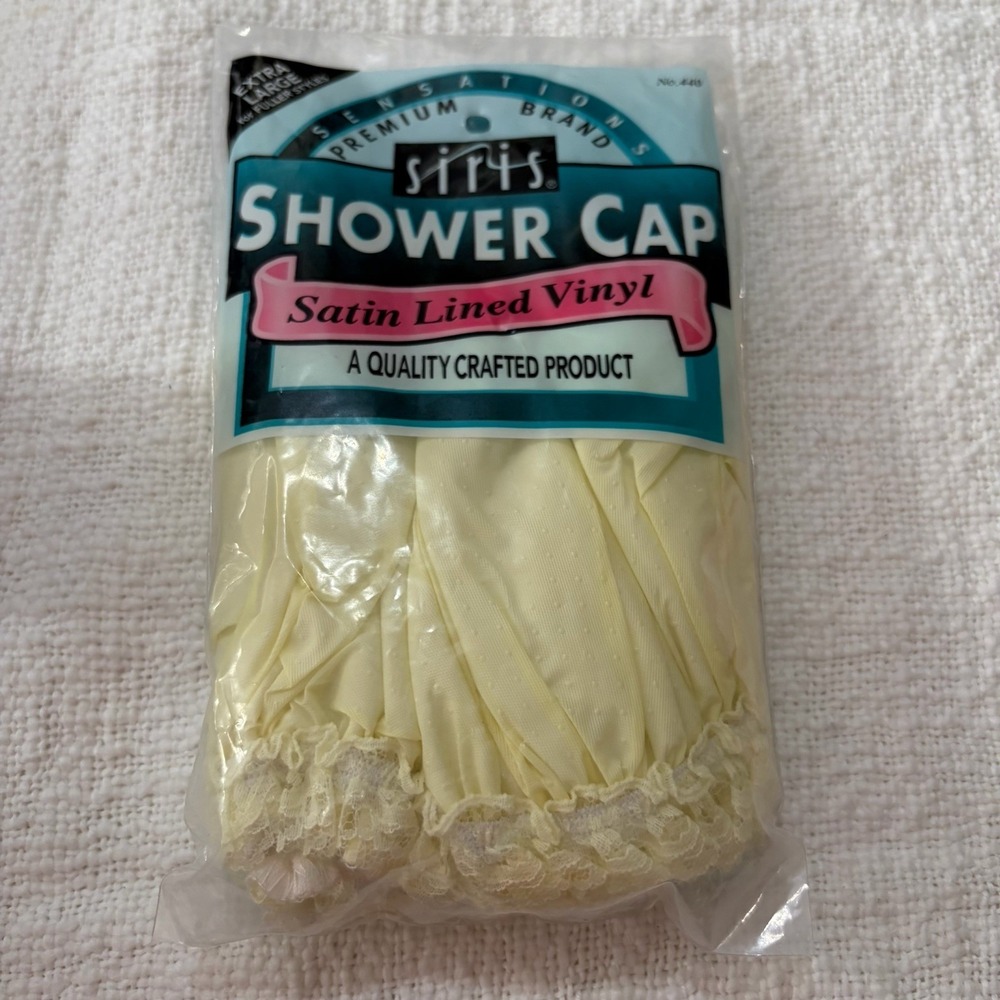 Siris Sensations Shower Cap XL Extra Large Satin Lined Vinyl Yellow NIP No. 440